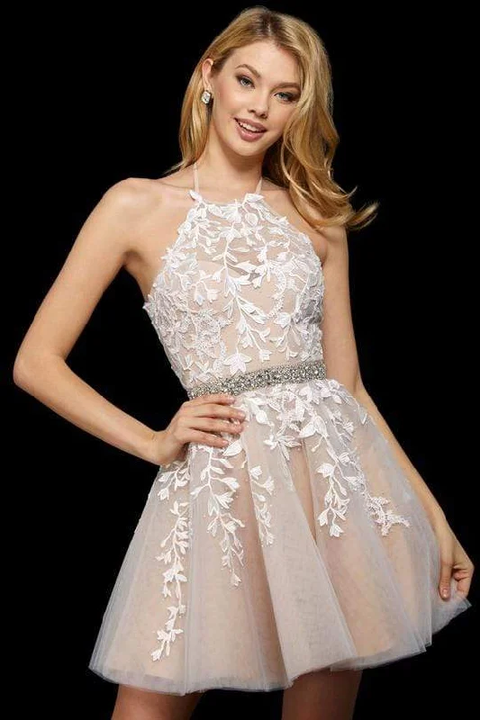 Sherri Hill - Embroidered Halter A-Line Cocktail Dress 53153 - 1 pc Blush In Size 12 Available