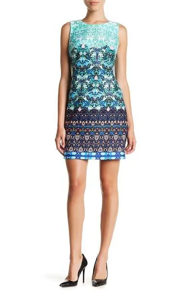 Taylor - Multi-Print Scuba Dress 9173MJ - 1 pc Turq Multi In Size 8 Available