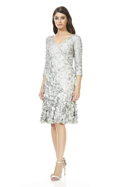 Theia - Quarter Sleeve Petal Ornate A-Line Cocktail Dress 883099 - 1 pc Mist In Size 6 Available