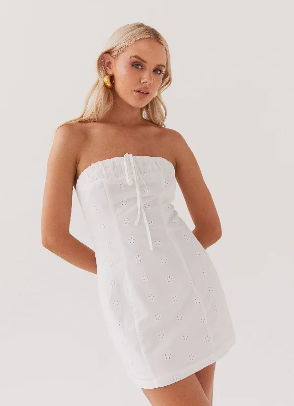 Embroidered Winter Mini Dresses-Bronwyn Broderie Mini Dress - White