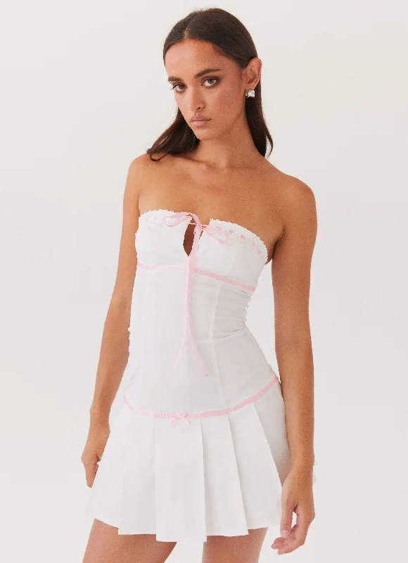 Boho Mini Dresses-Candy Coated Bustier Mini Dress - Pink Ribbon