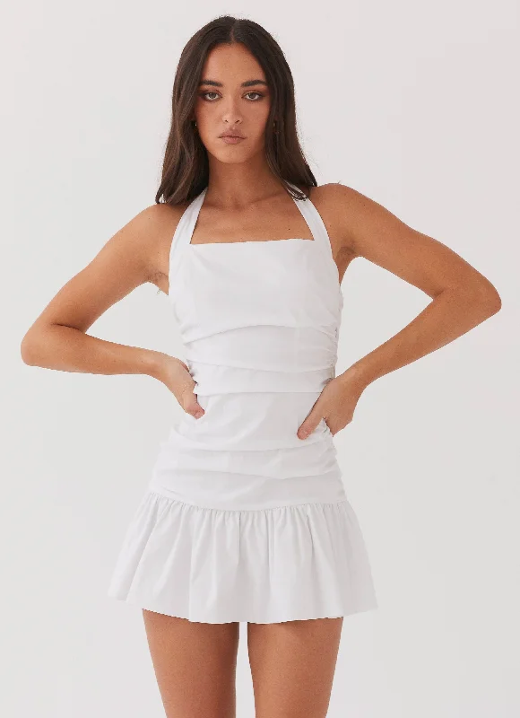 Satin Formal Mini Dresses-Cely Ruched Mini Dress - White