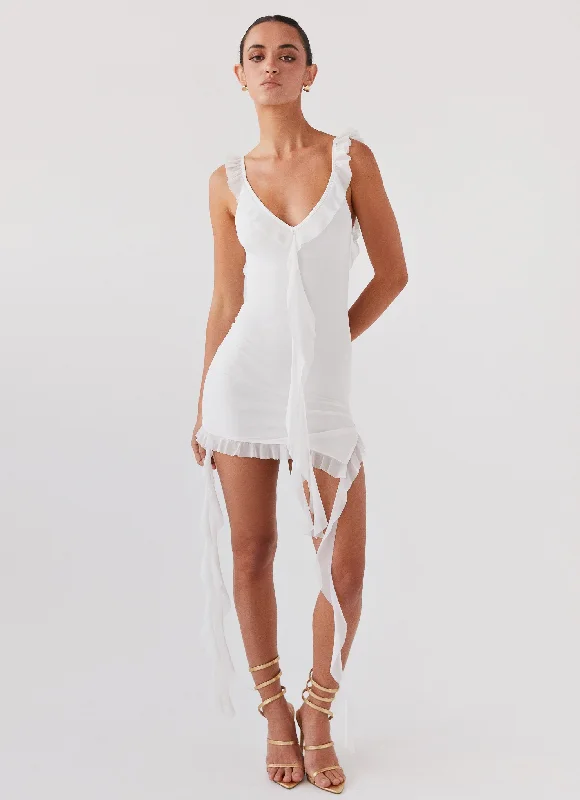 Silk Party Mini Dresses-Heaven Knows Frill Mini Dress - White