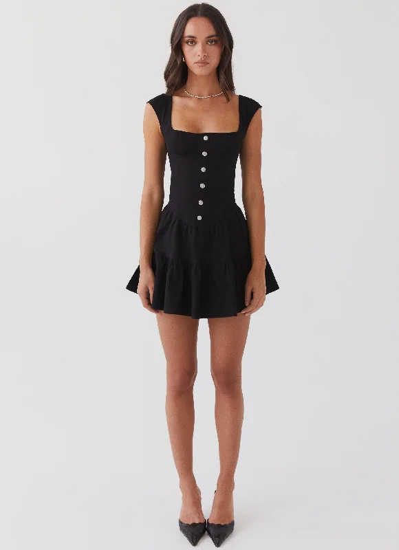 V Neck Formal Mini Dresses-Isabella Denim Bustier Dress - Black