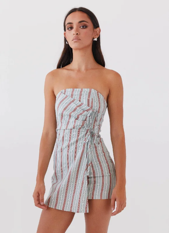 Knit Casual Mini Dresses-Lavinia Linen Tube Mini Dress - Coastal Stripe