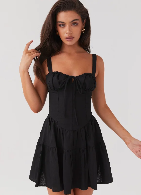 Elegant Casual Mini Dresses-Lucie Linen Mini Dress - Black