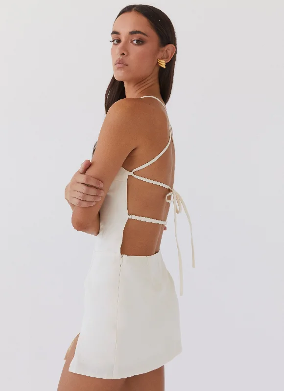 One Shoulder Vintage Mini Dresses-Monique Mini Dress - Ivory